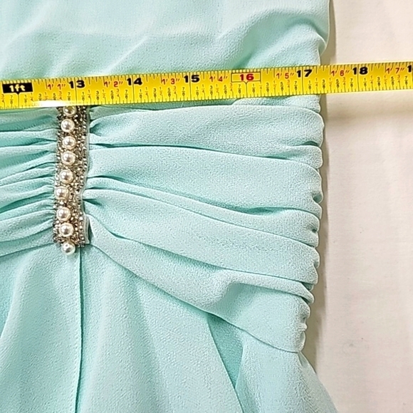 Ursula of Switzerland VTG 80s 90s drop waist crepe dress, light aqua, LS - Picture 13 of 15